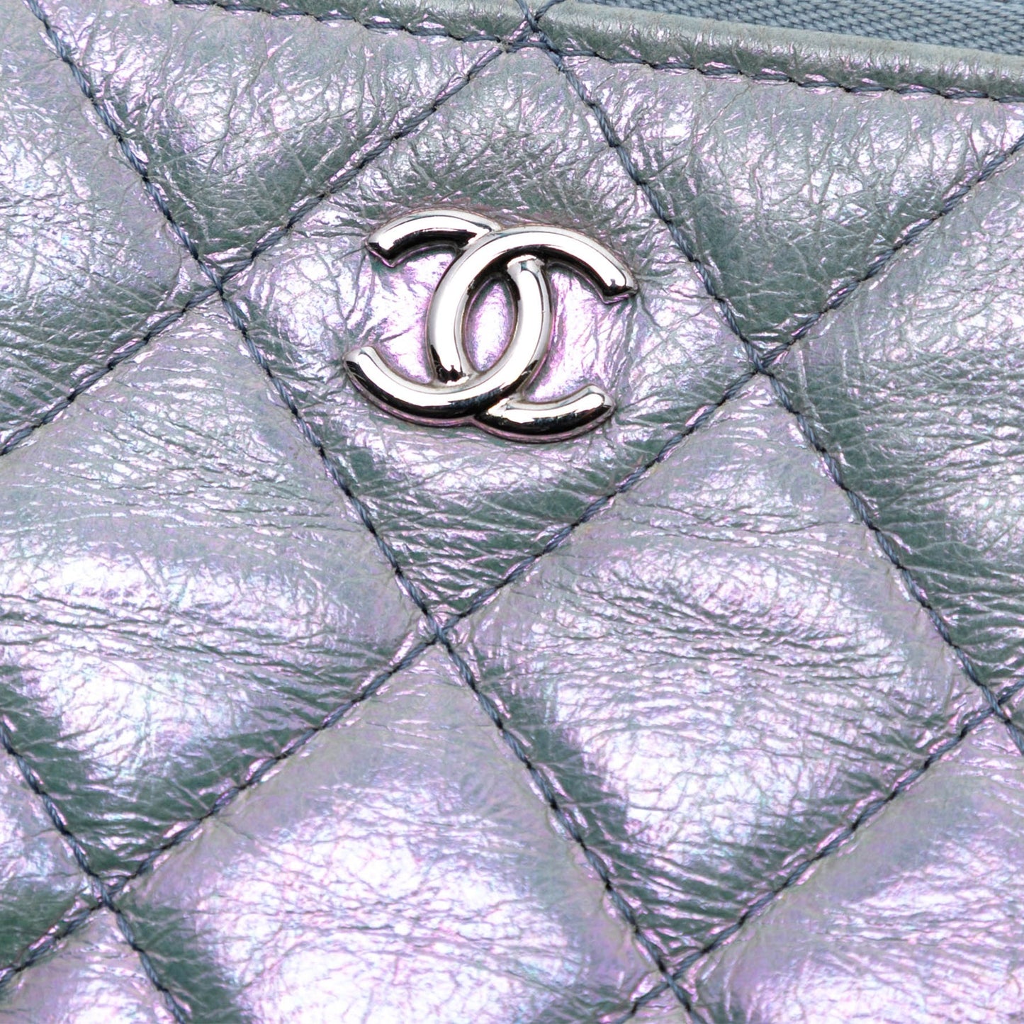 Chanel Medium Quilted Metallic Aged Calfskin O Case Clutch