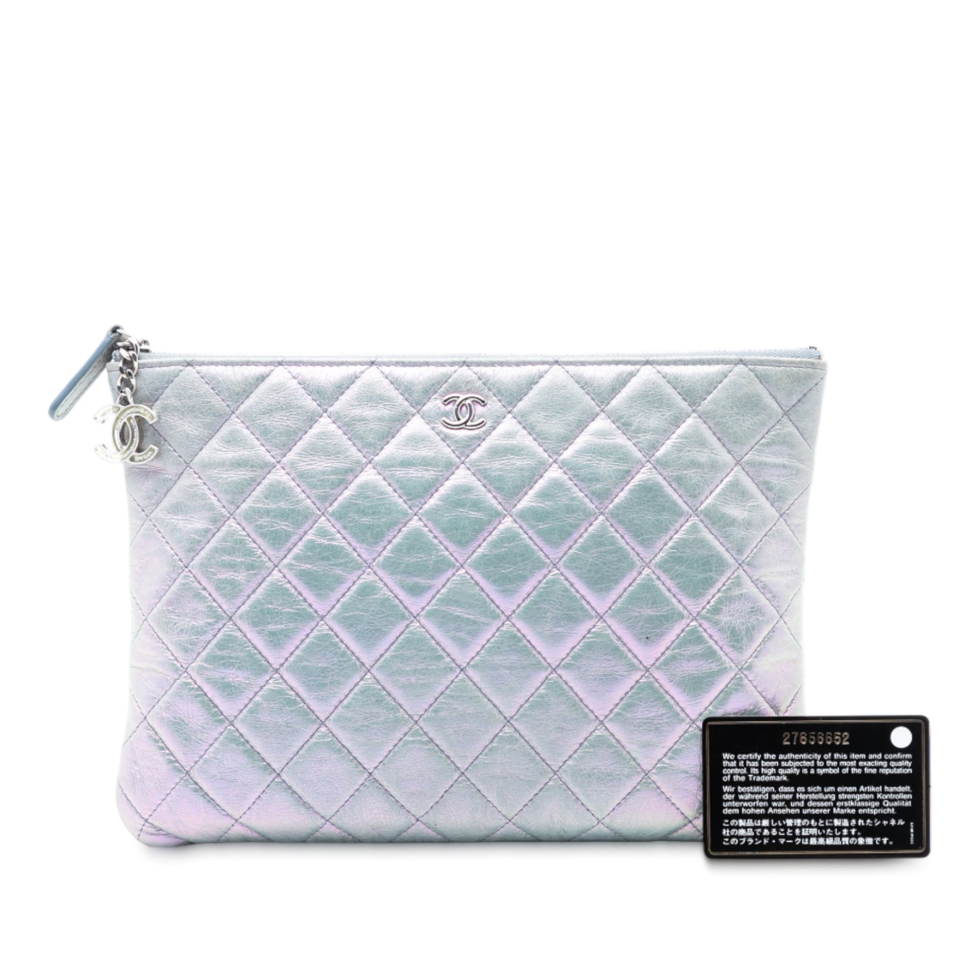 Chanel Medium Quilted Metallic Aged Calfskin O Case Clutch