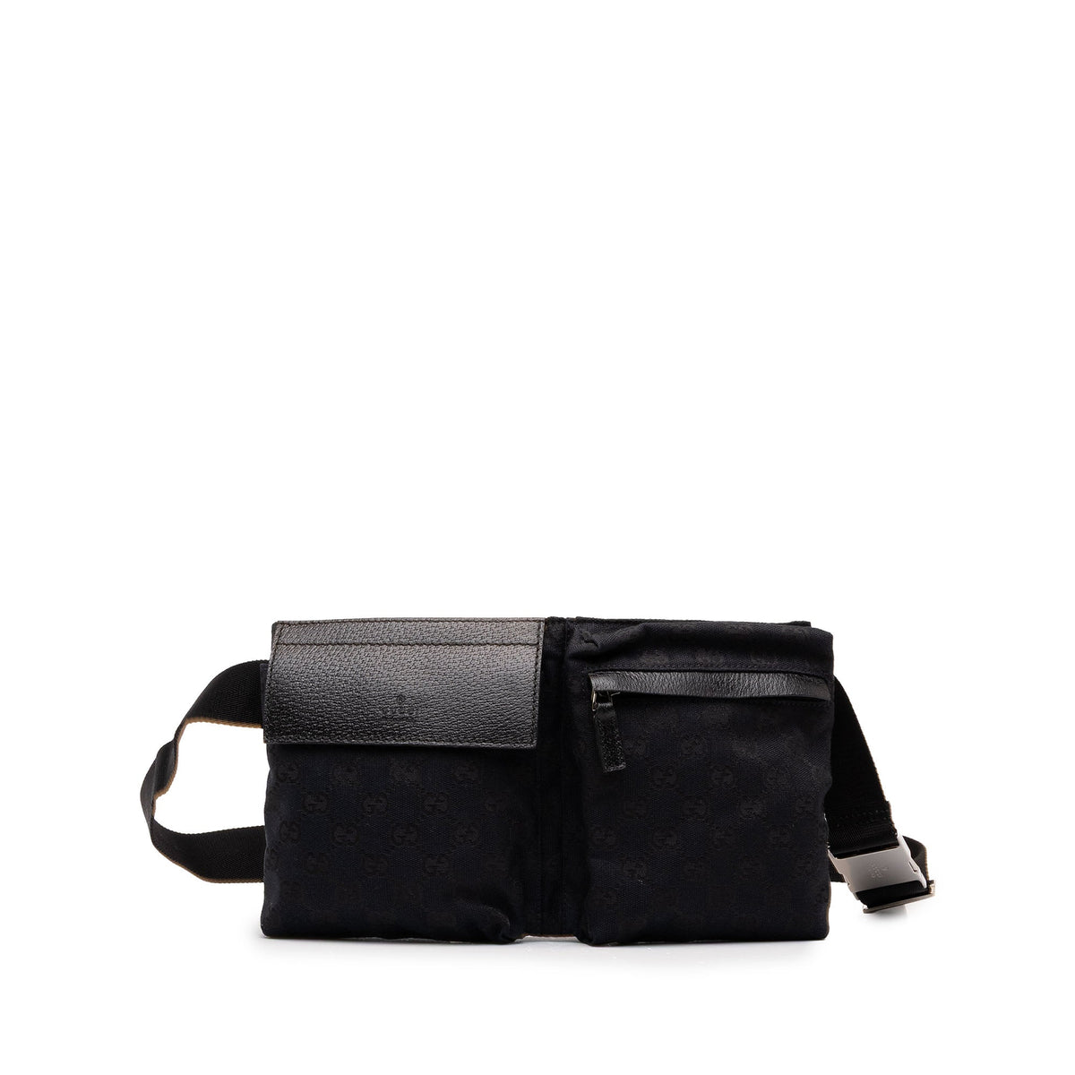 Gucci GG Canvas Double Pocket Belt Bag — Black
