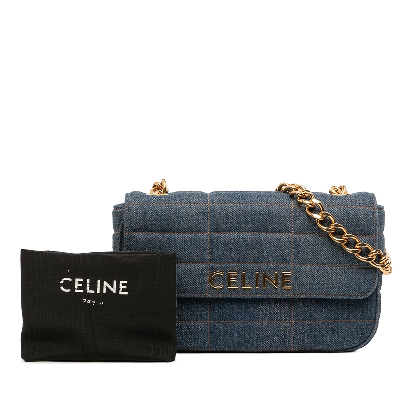 Celine Matelasse Denim Monochrome Chain Shoulder Bag