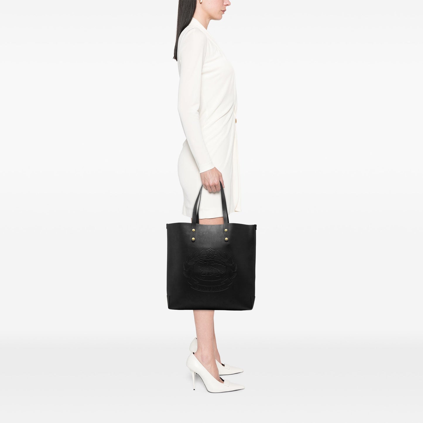 Burberry Large Embossed Leather Crest Tote