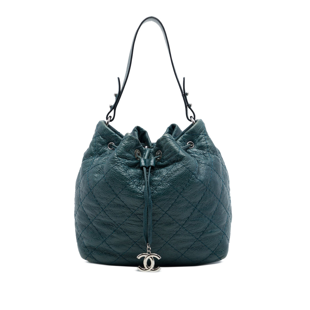 Chanel Quilted Glazed Calfskin On The Road Bucket Bag — Blue