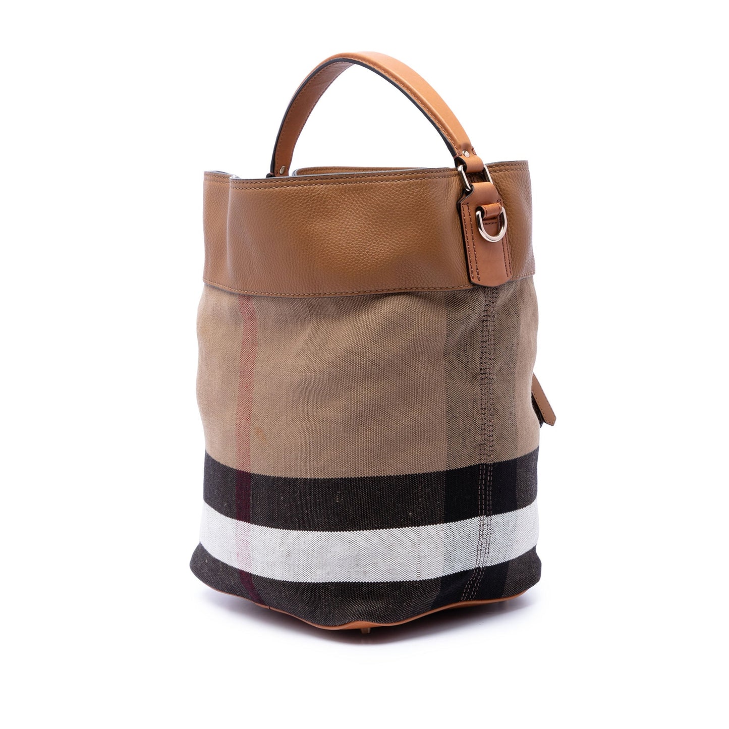 Burberry Medium Mega Check Canvas and Grained Calfskin Ashby Tassel Bucket Bag