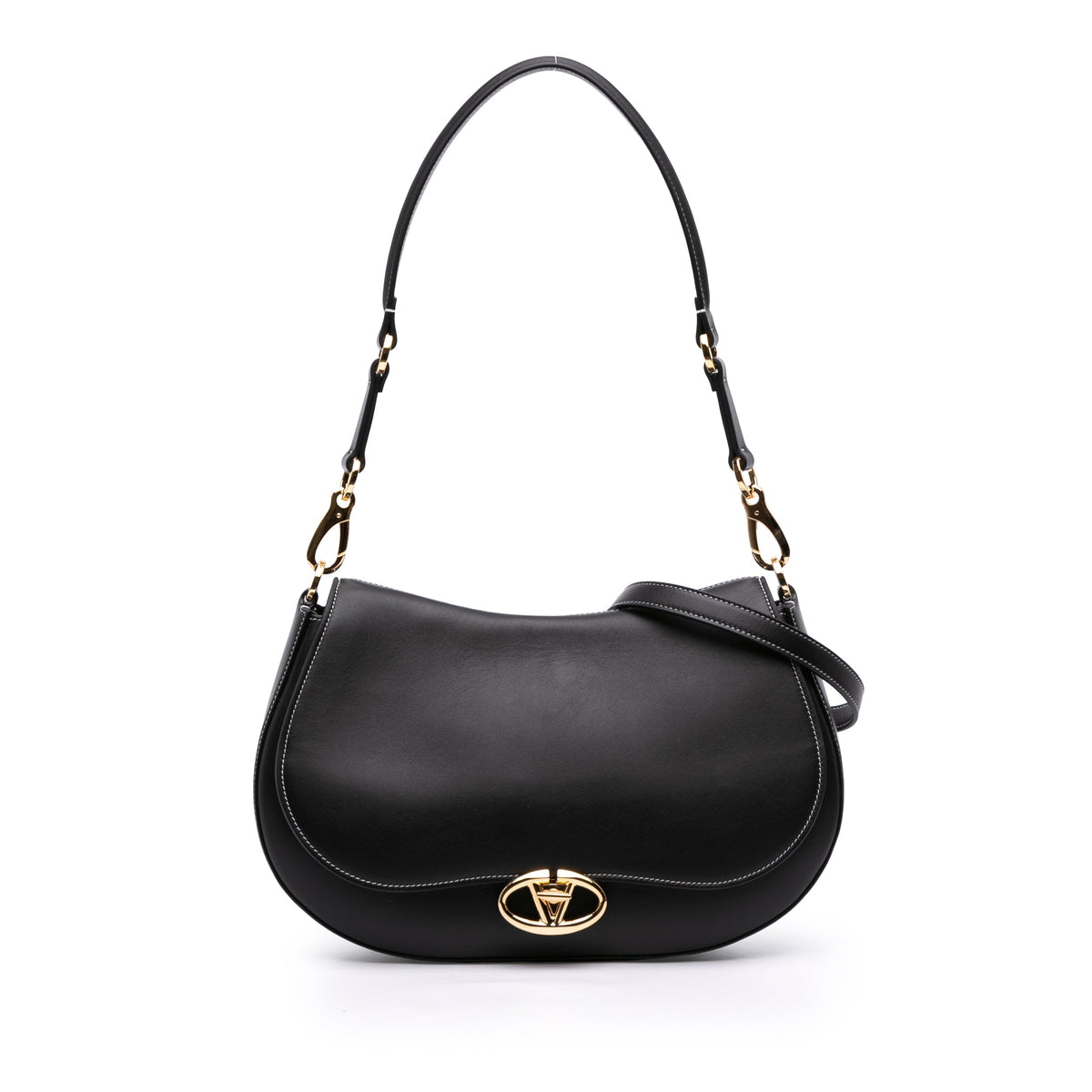 Valentino Medium Leather Ohval Flap Bag — Black