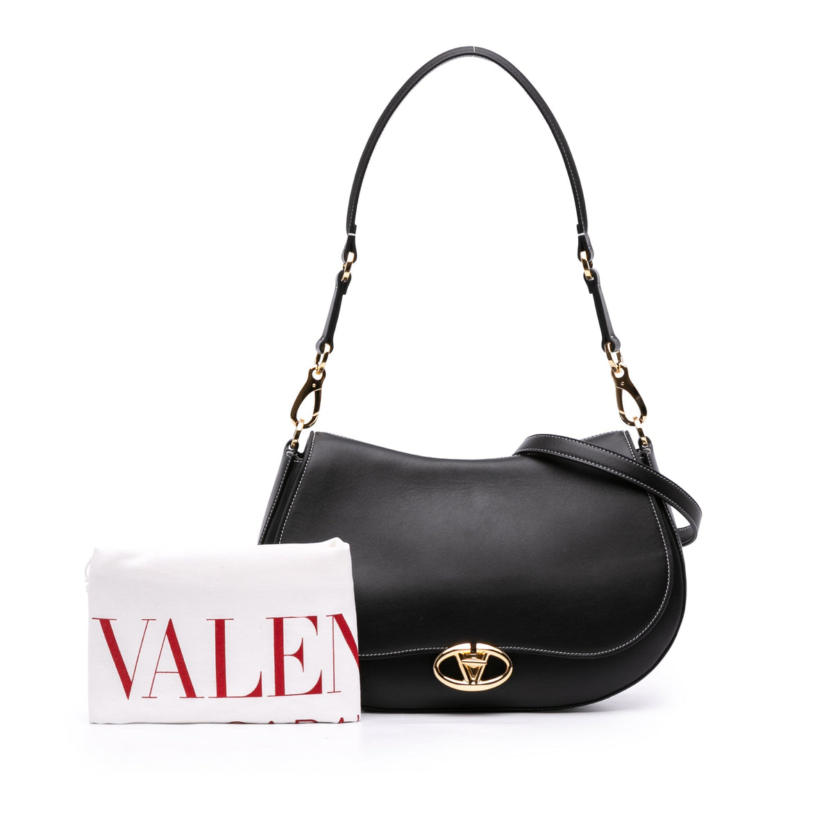 Valentino Medium Leather Ohval Flap Bag — Black