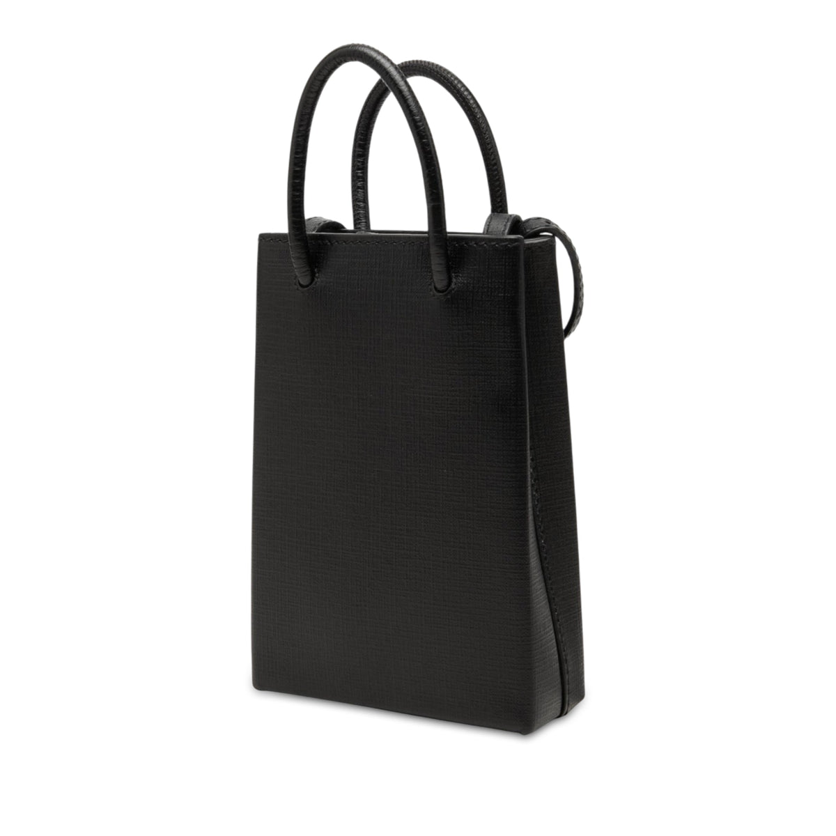 Balenciaga Mini Calfskin Logo Shopping Phone Holder — Black