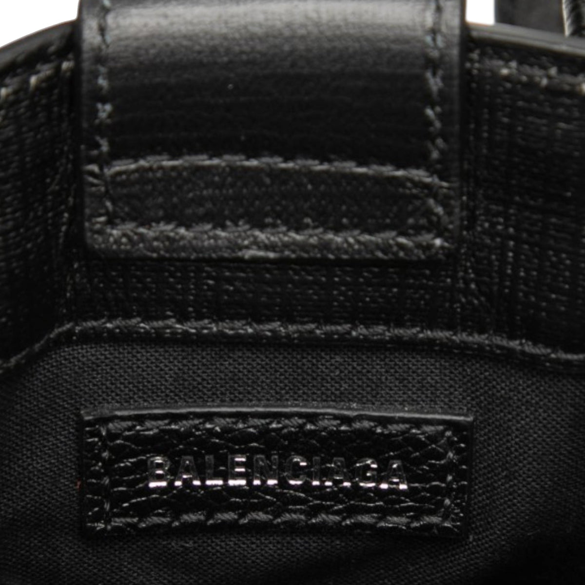 Balenciaga Mini Calfskin Logo Shopping Phone Holder — Black