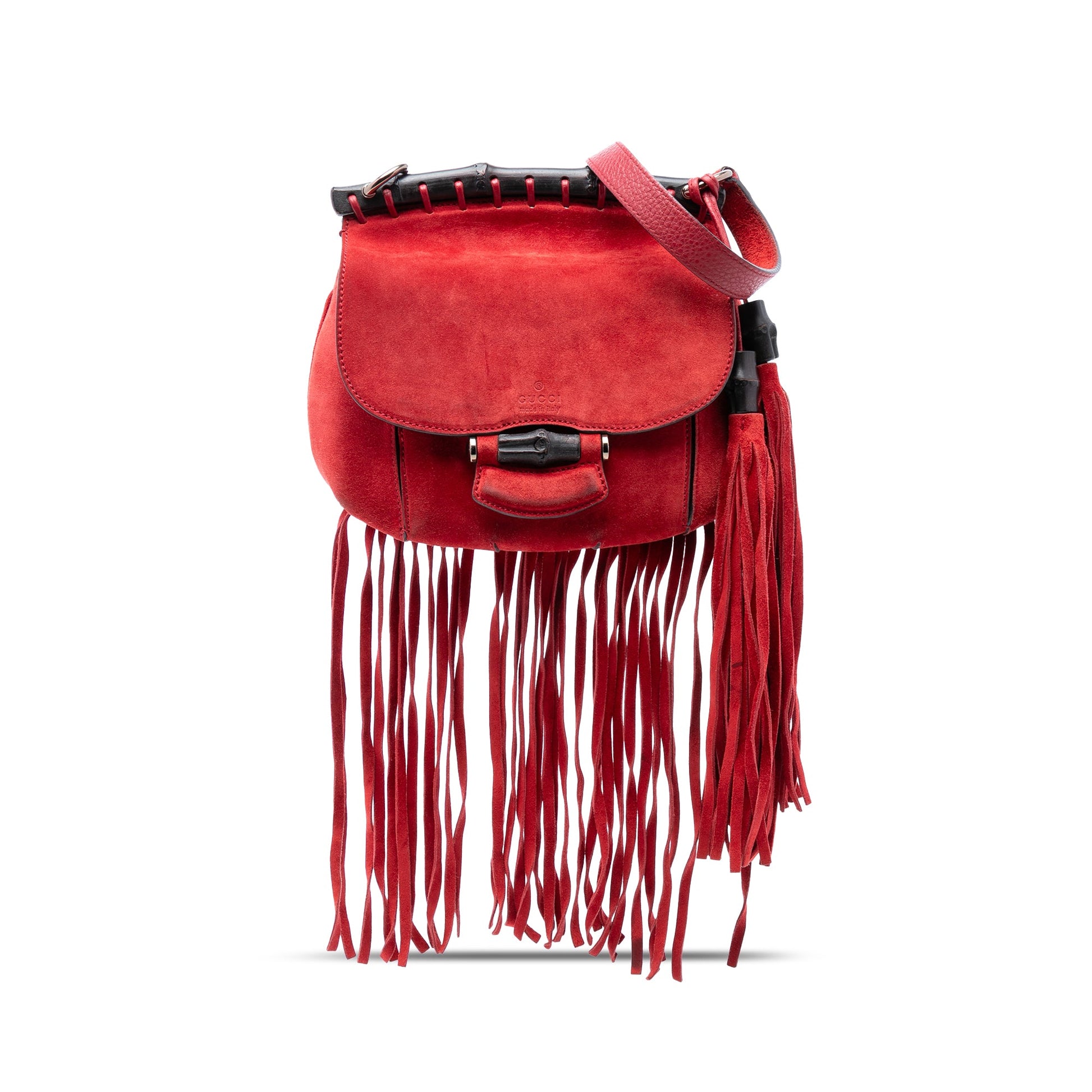 Gucci Small Suede Bamboo Nouveau Fringe Crossbody