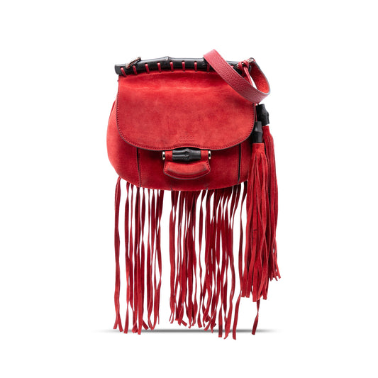 Gucci Small Suede Bamboo Nouveau Fringe Crossbody