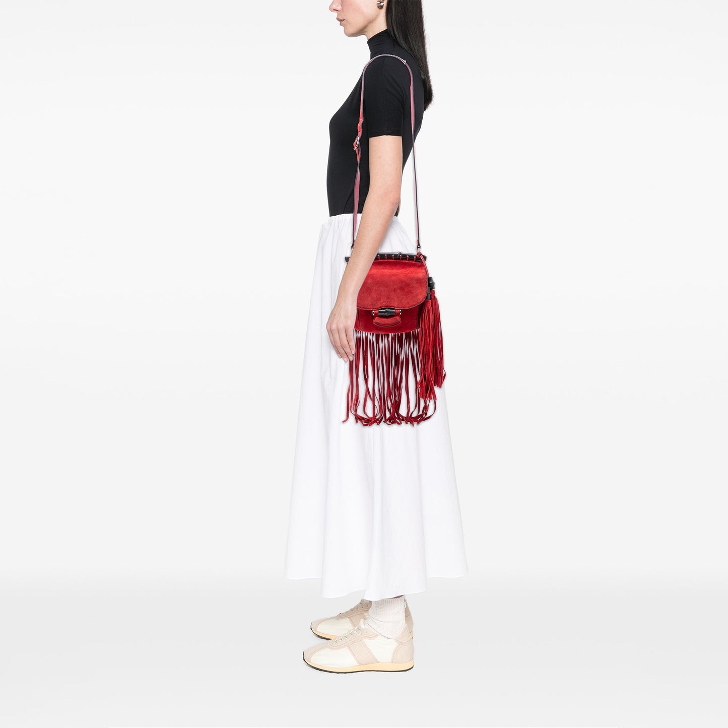 Gucci Small Suede Bamboo Nouveau Fringe Crossbody