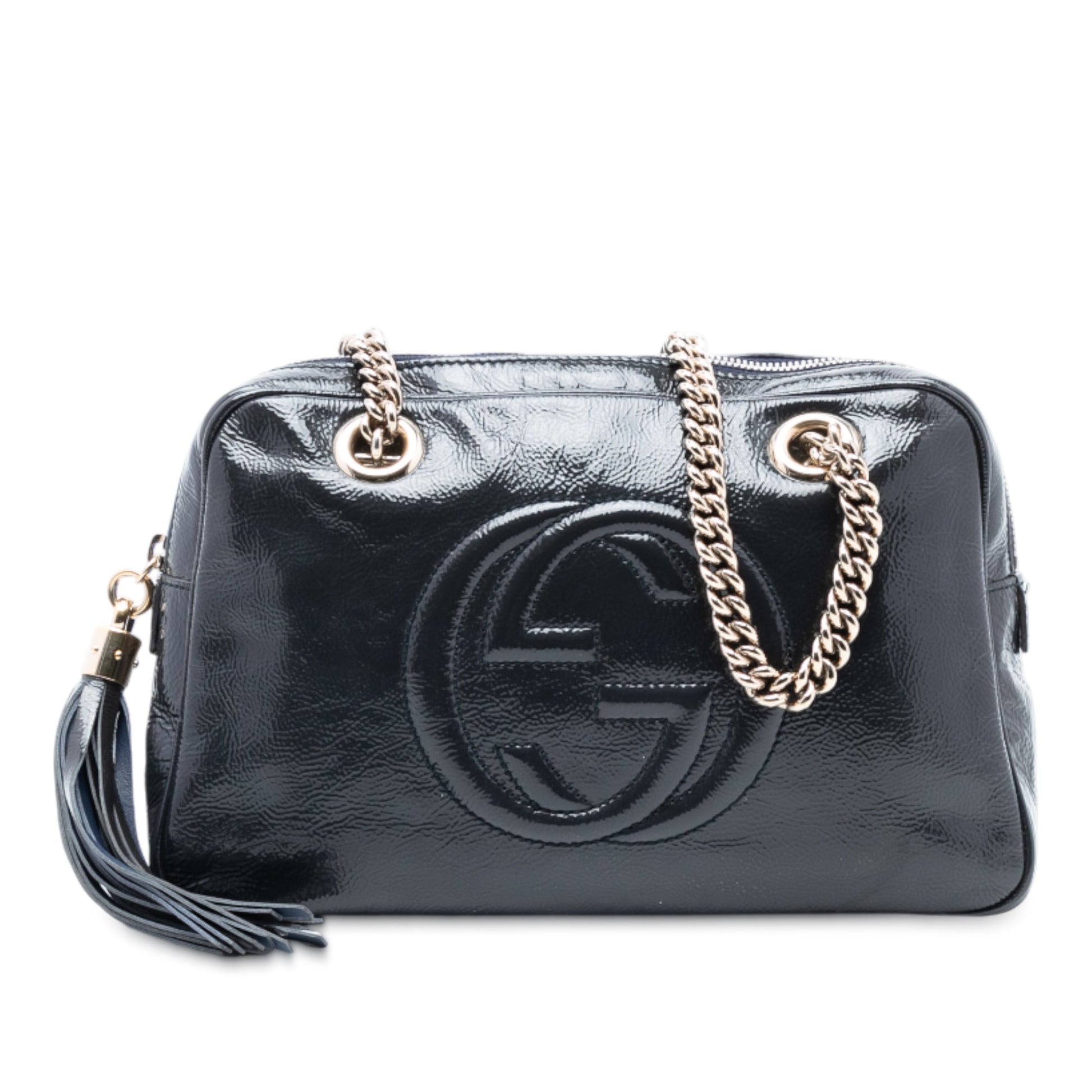 Patent Soho Chain Zip Shoulder Bag