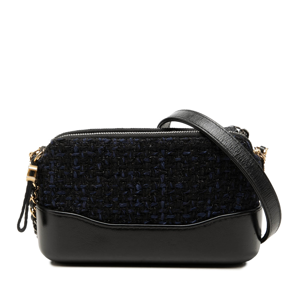 Chanel Tweed Gabrielle Double Zip Clutch with Chain — Black