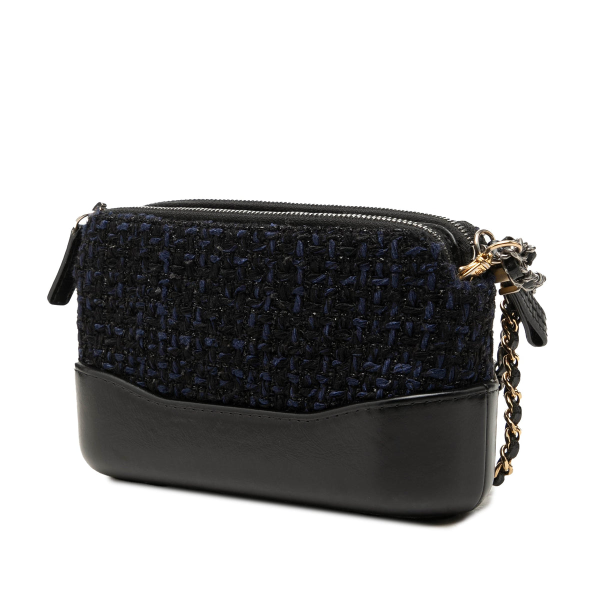 Chanel Tweed Gabrielle Double Zip Clutch with Chain — Black