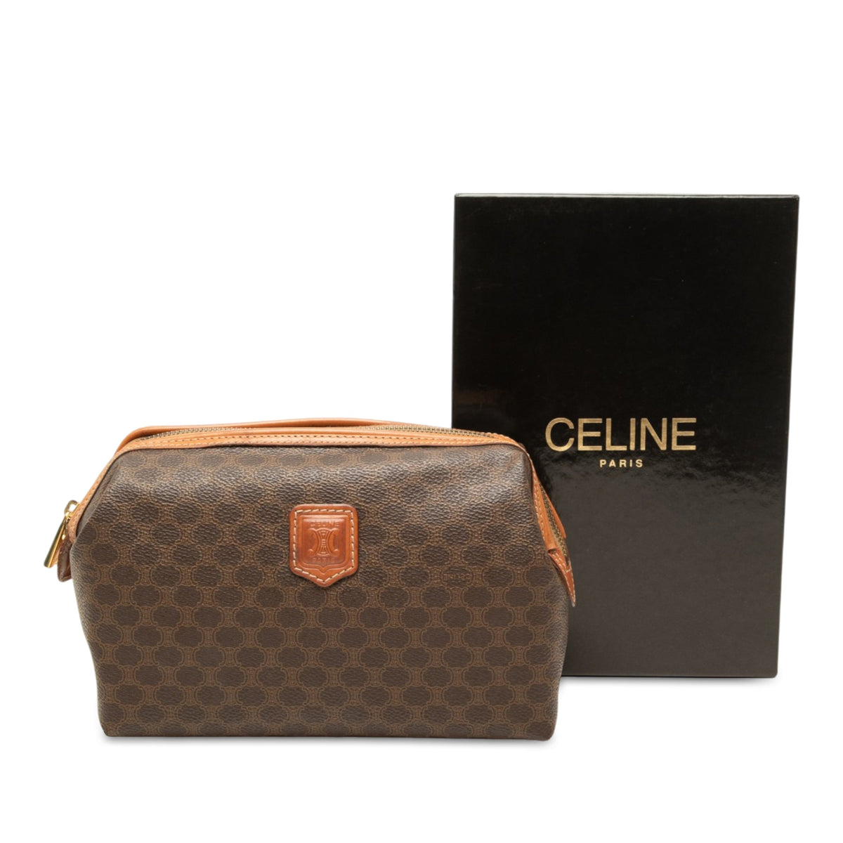 Celine Macadam Coated Canvas Clutch — Brown