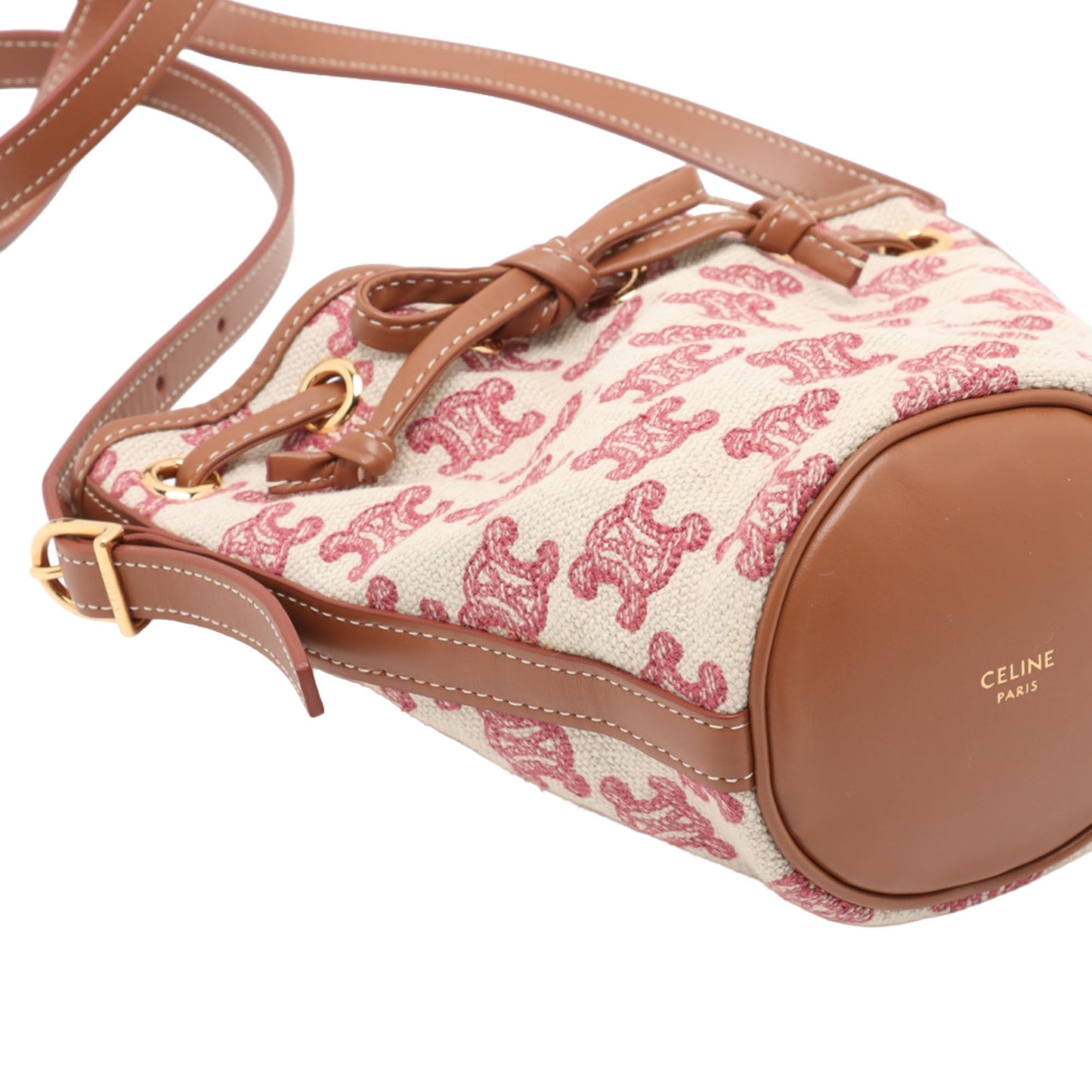 Celine Micro Triomphe Embroidered Canvas Drawstring Bucket Bag