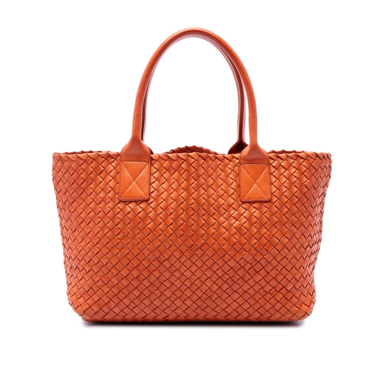 Bottega Veneta Small Lambskin Intreccio Cabat Tote — Orange
