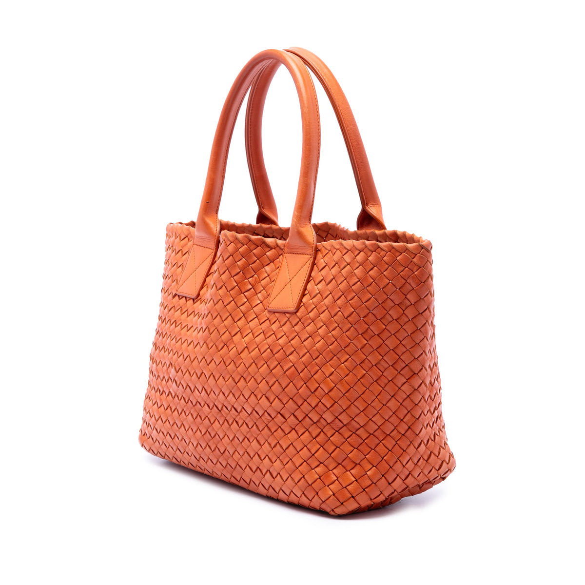 Bottega Veneta Small Lambskin Intreccio Cabat Tote — Orange