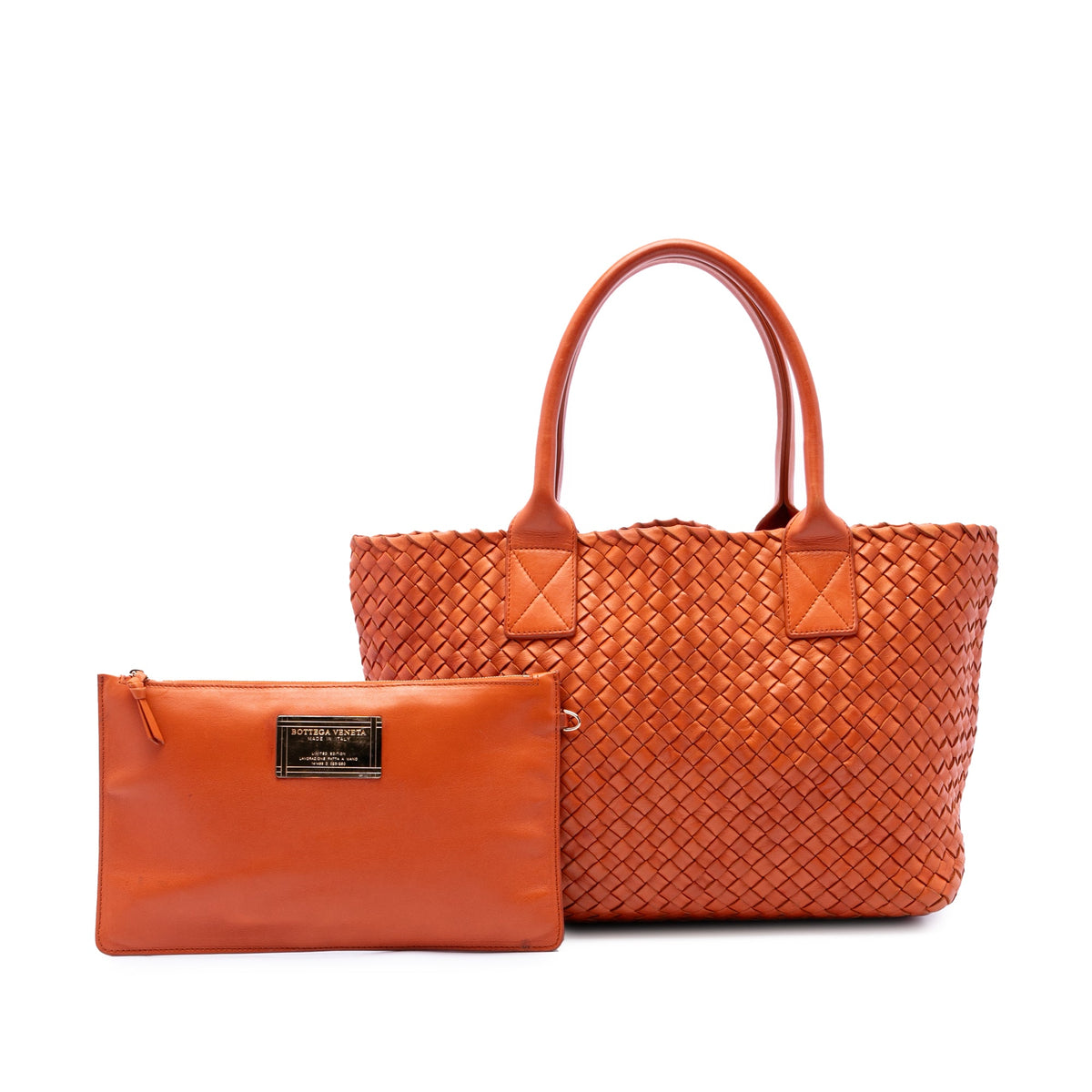 Bottega Veneta Small Lambskin Intreccio Cabat Tote — Orange