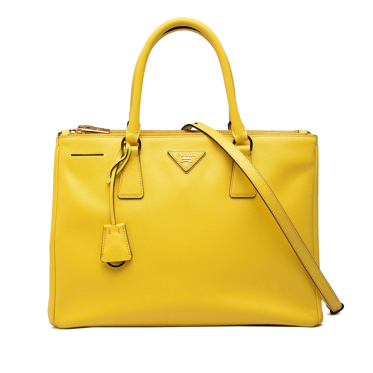 Prada Medium Saffiano Lux Galleria Double Zip Satchel — Yellow