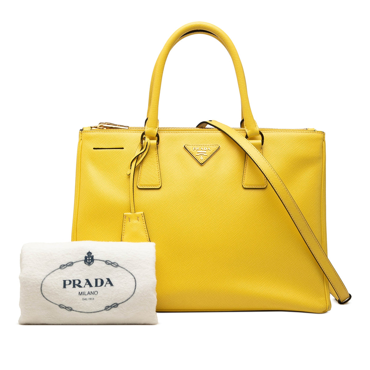 Prada Medium Saffiano Lux Galleria Double Zip Satchel — Yellow