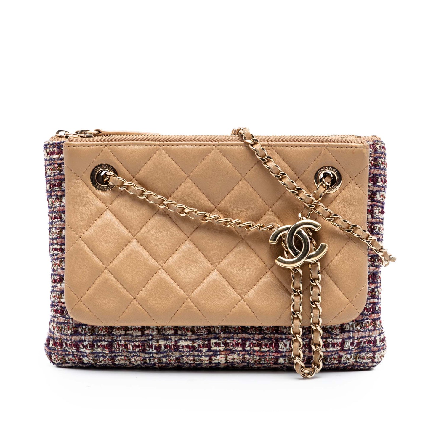 Chanel Quilted Lambskin and Tweed Double Case with Chain