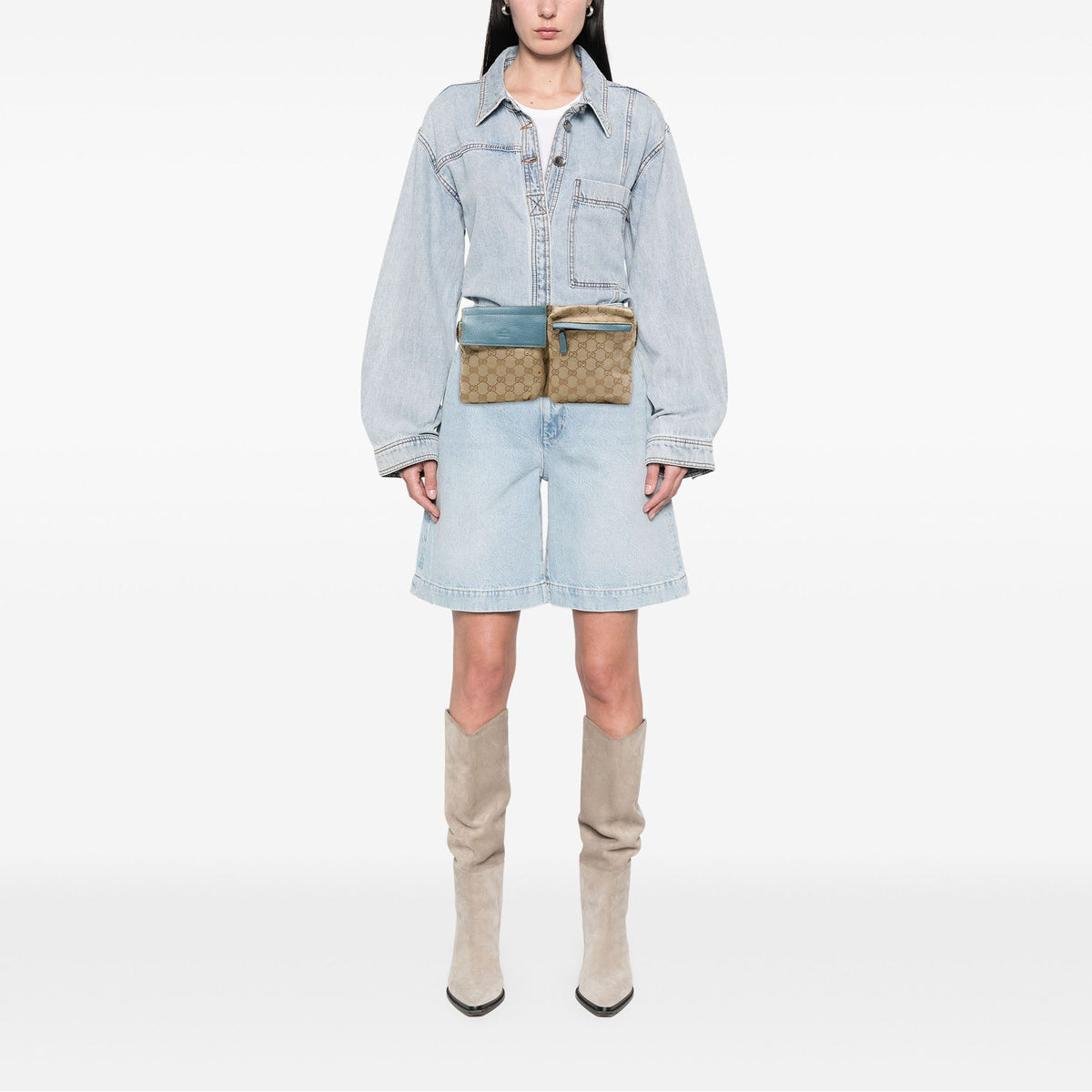 Gucci GG Canvas Web Double Pocket Belt Bag