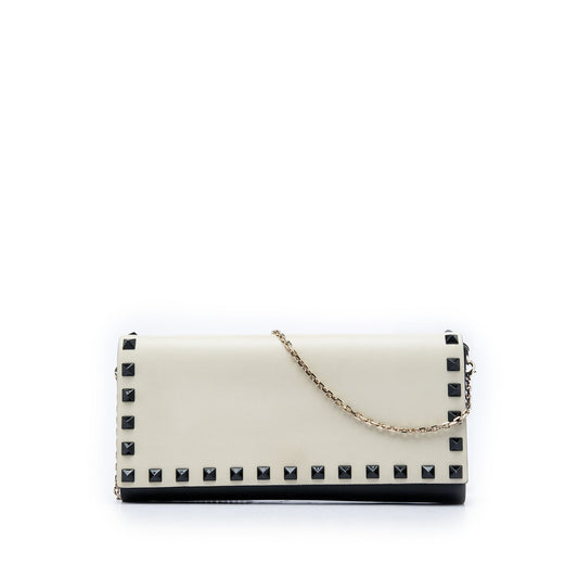 Valentino Bicolor Leather Rockstud Wallet on Chain
