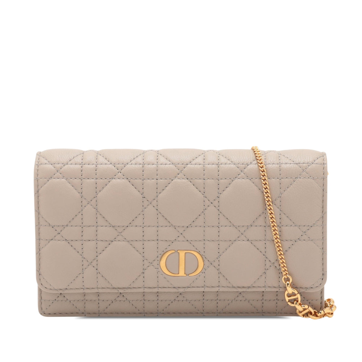 Dior Calfskin Cannage Caro Wallet on Chain — Beige