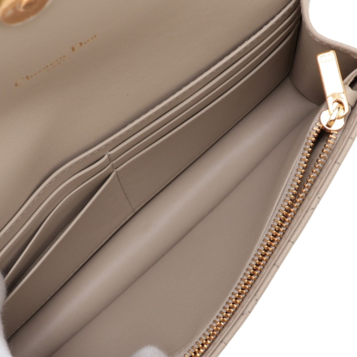 Dior Calfskin Cannage Caro Wallet on Chain — Beige