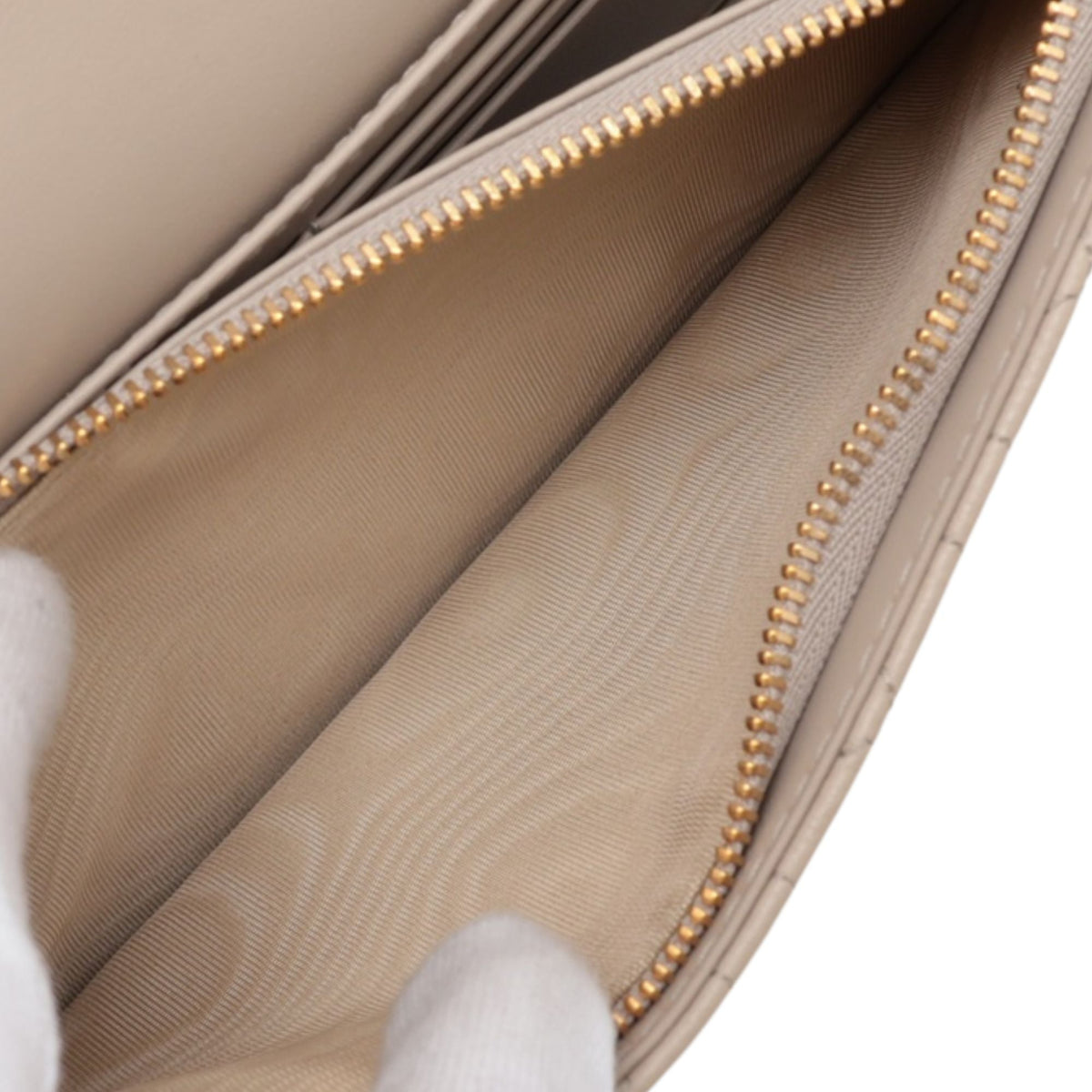 Dior Calfskin Cannage Caro Wallet on Chain — Beige