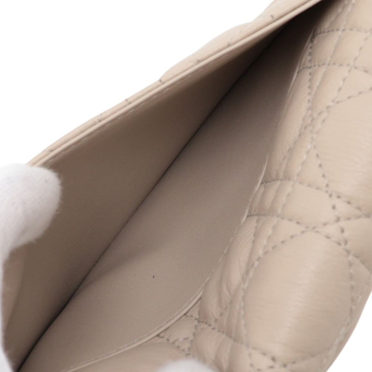 Dior Calfskin Cannage Caro Wallet on Chain — Beige