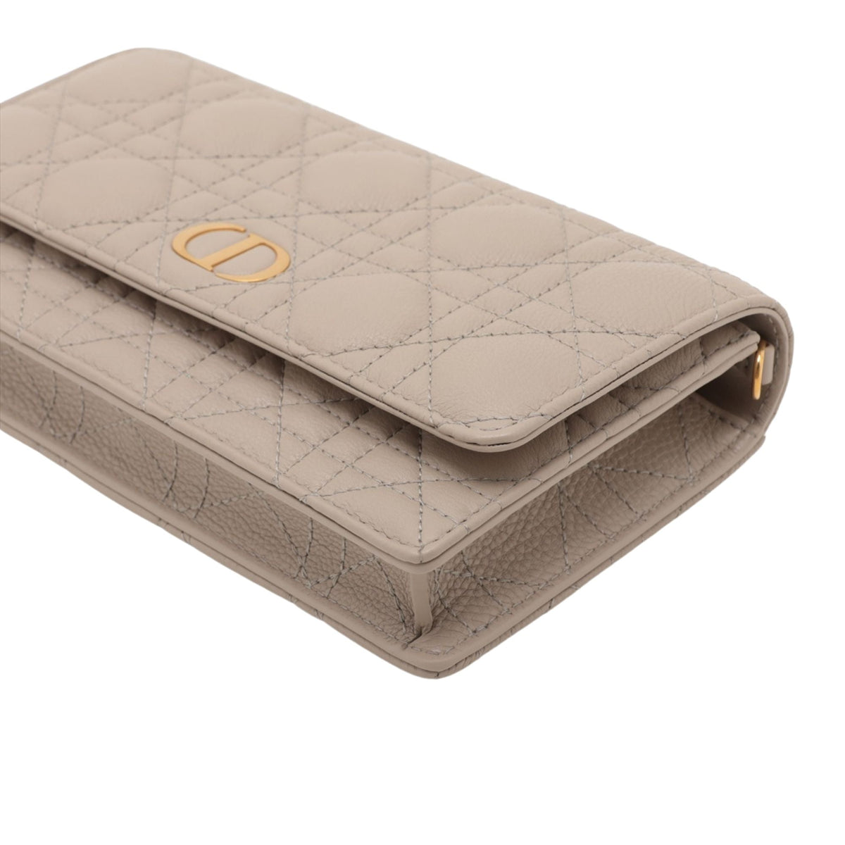 Dior Calfskin Cannage Caro Wallet on Chain — Beige