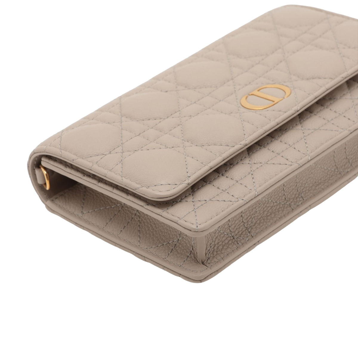 Dior Calfskin Cannage Caro Wallet on Chain — Beige