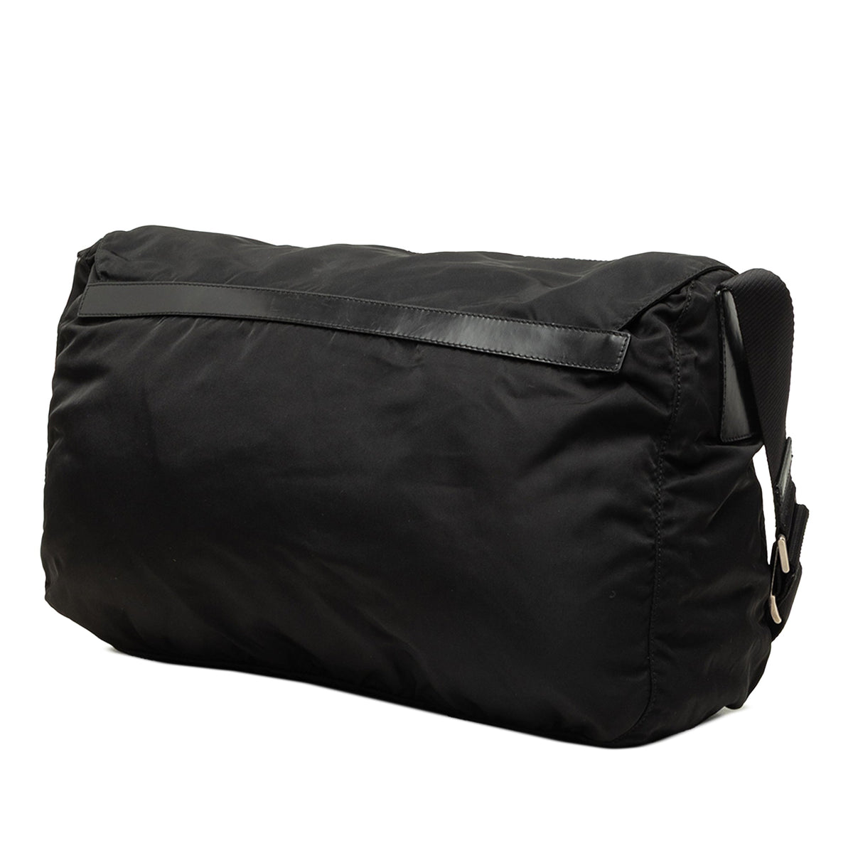 Prada Tessuto Zip Double Buckle Messenger Bag — Black