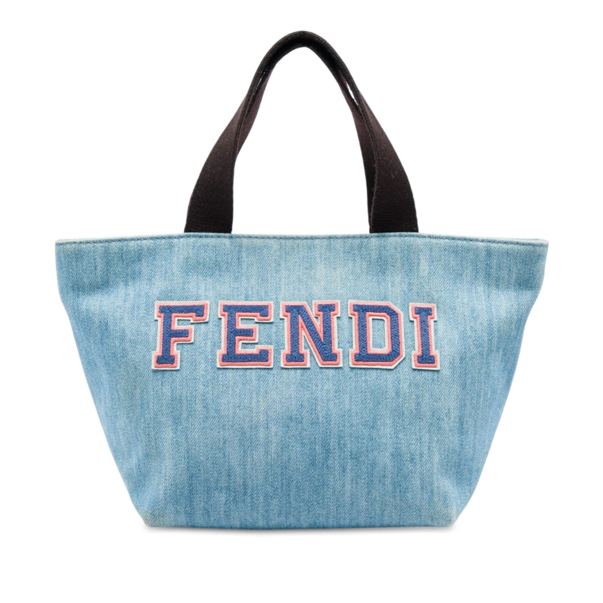 Fendi Mini Denim Embroidered Logo Tote — Blue