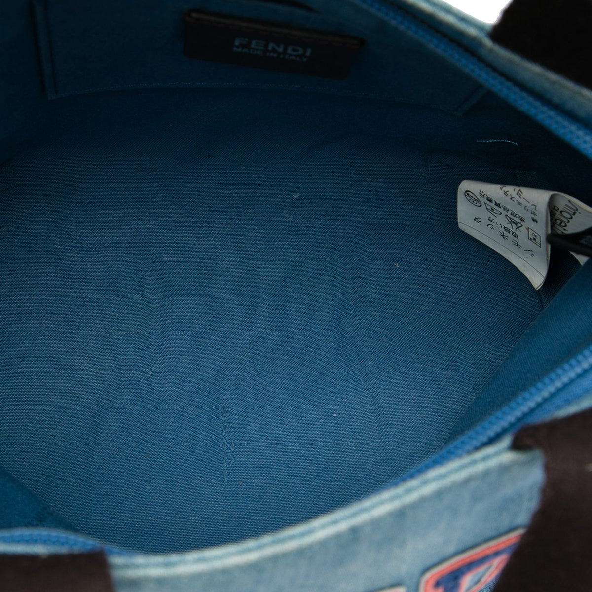Fendi Mini Denim Embroidered Logo Tote — Blue