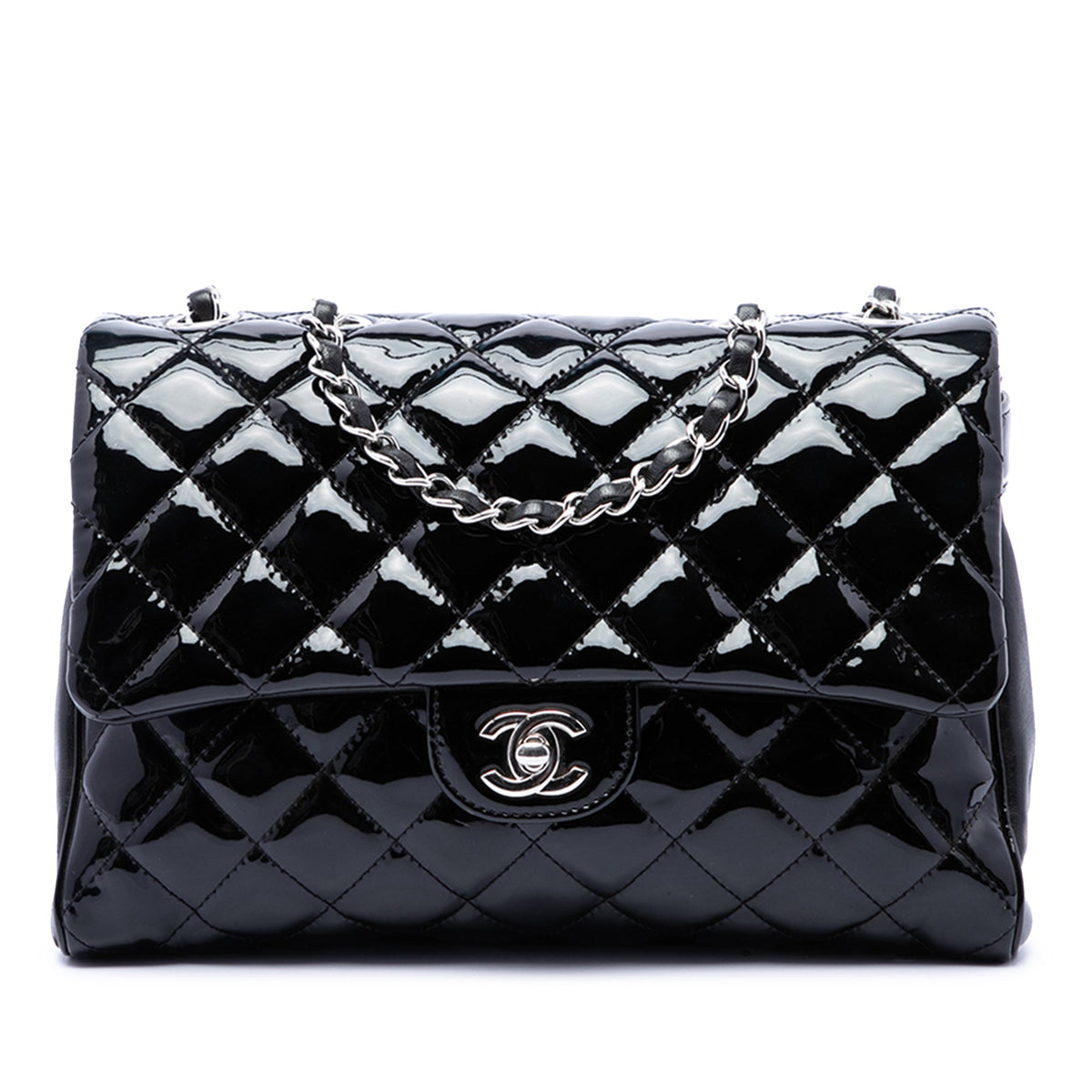 Chanel Large CC Quilted Patent Double Compartment Flap