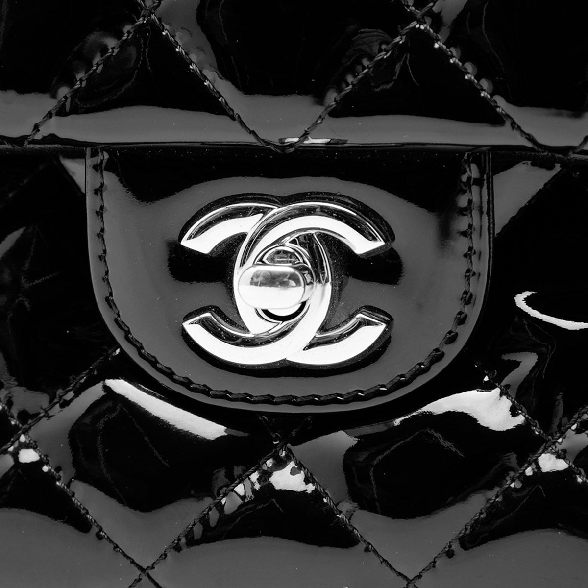 Chanel Large CC Quilted Patent Double Compartment Flap