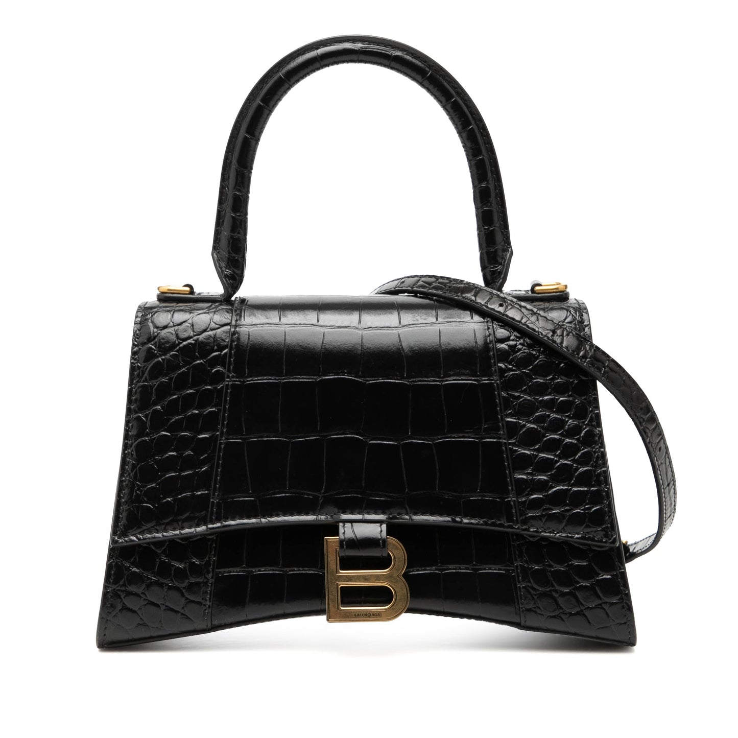 Balenciaga Small Croc Embossed Leather Hourglass Top Handle Bag