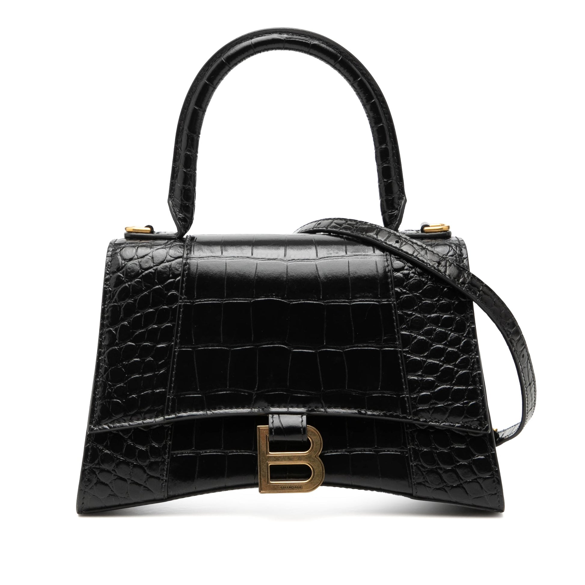 Balenciaga Small Croc Embossed Leather Hourglass Top Handle Bag