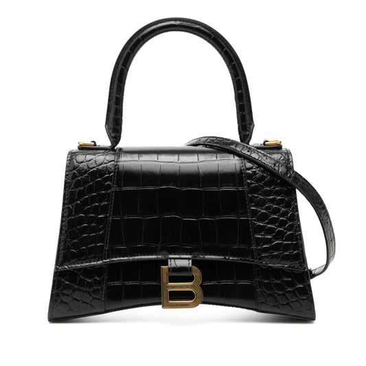 Balenciaga Small Croc Embossed Leather Hourglass Top Handle Bag