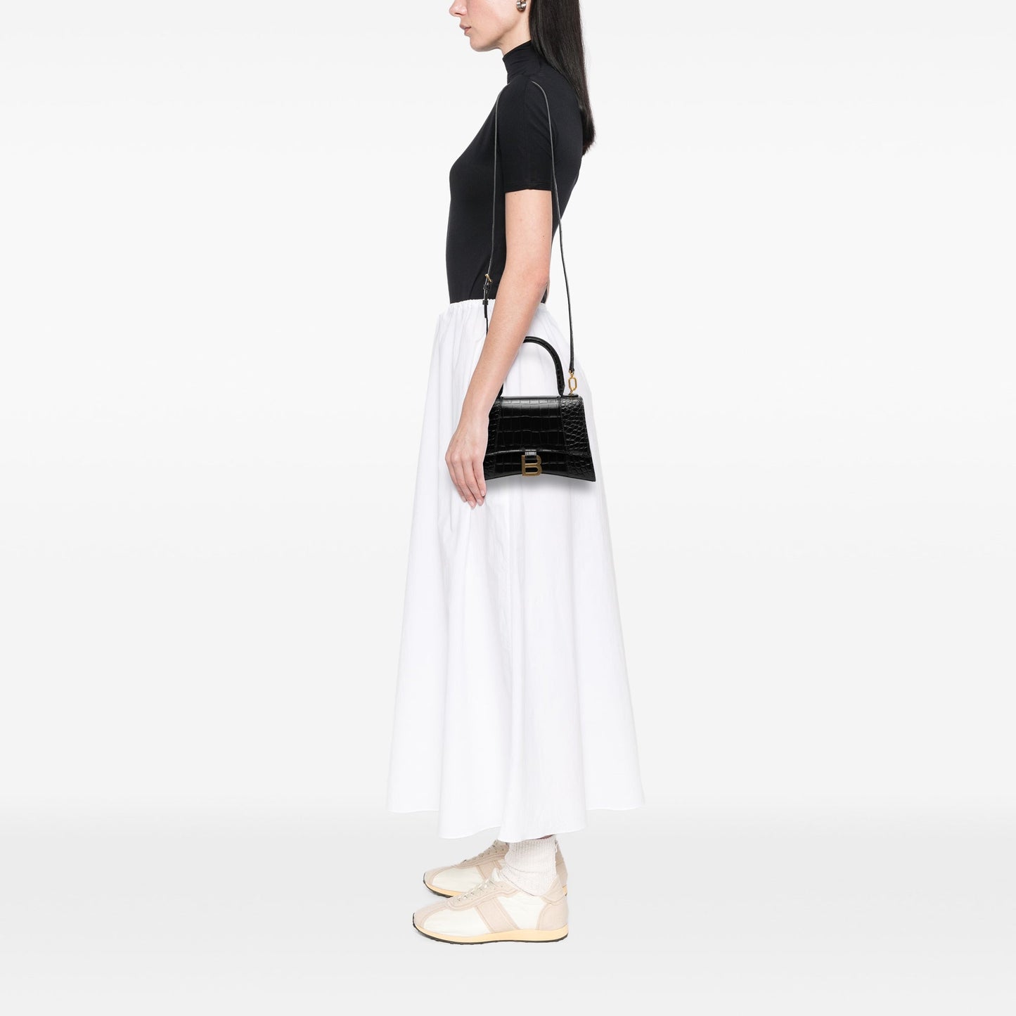 Balenciaga Small Croc Embossed Leather Hourglass Top Handle Bag