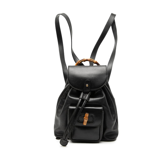 Leather Bamboo Drawstring Backpack