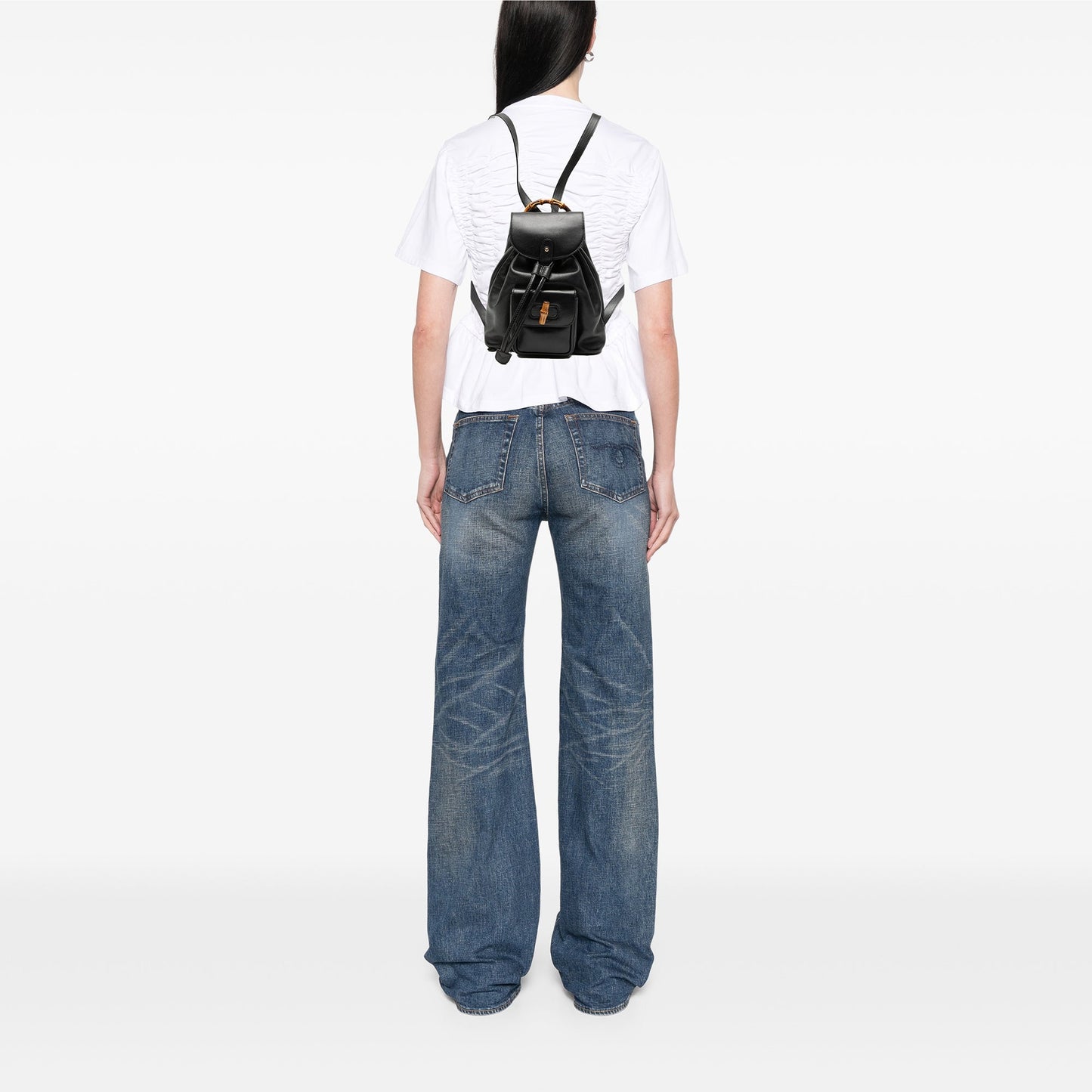 Leather Bamboo Drawstring Backpack