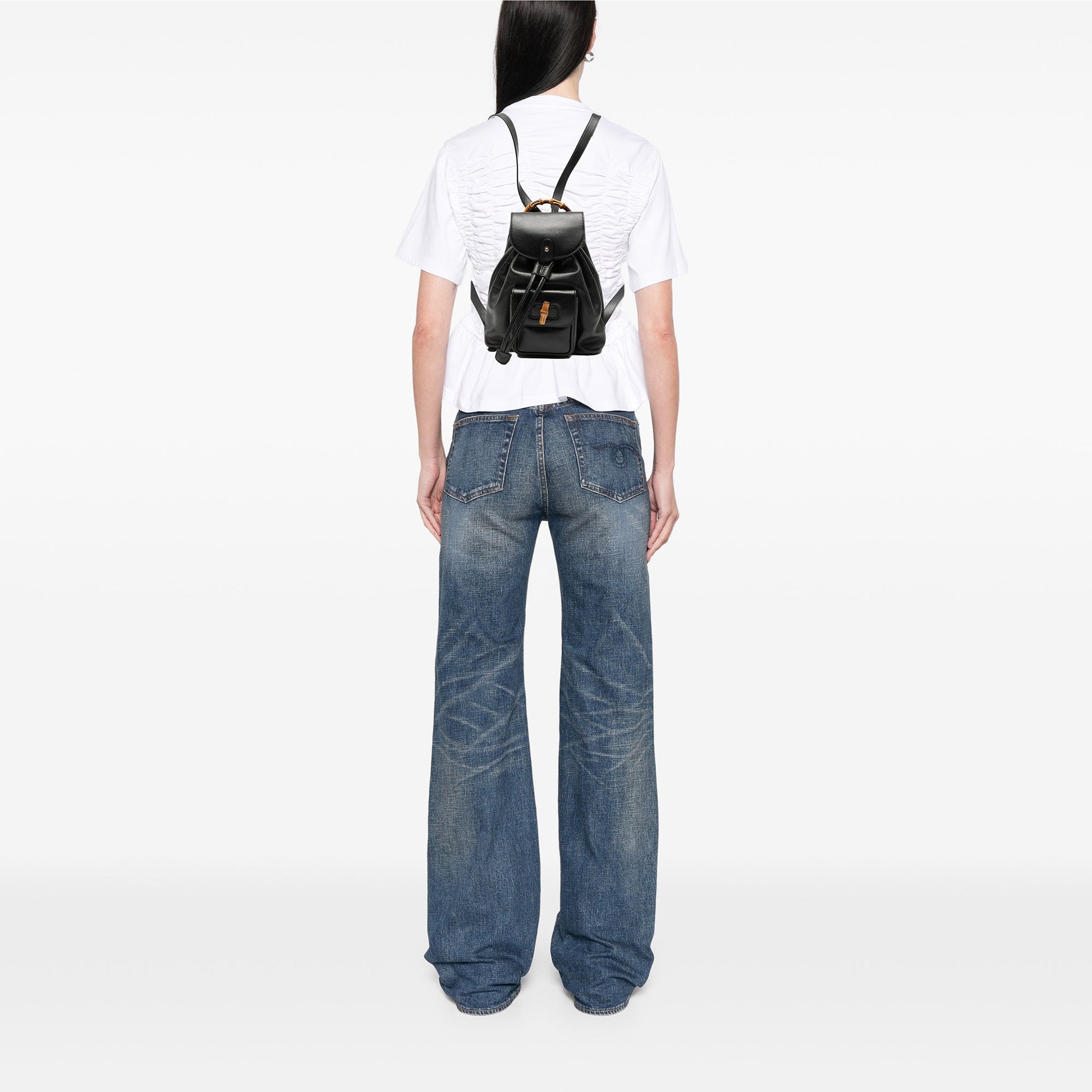 Leather Bamboo Drawstring Backpack