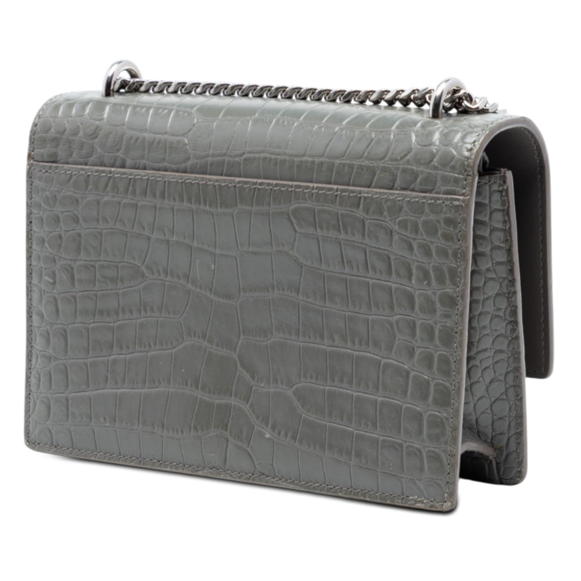 Saint Laurent Mini Croc Embossed Leather Monogram Sunset Wallet on Chain