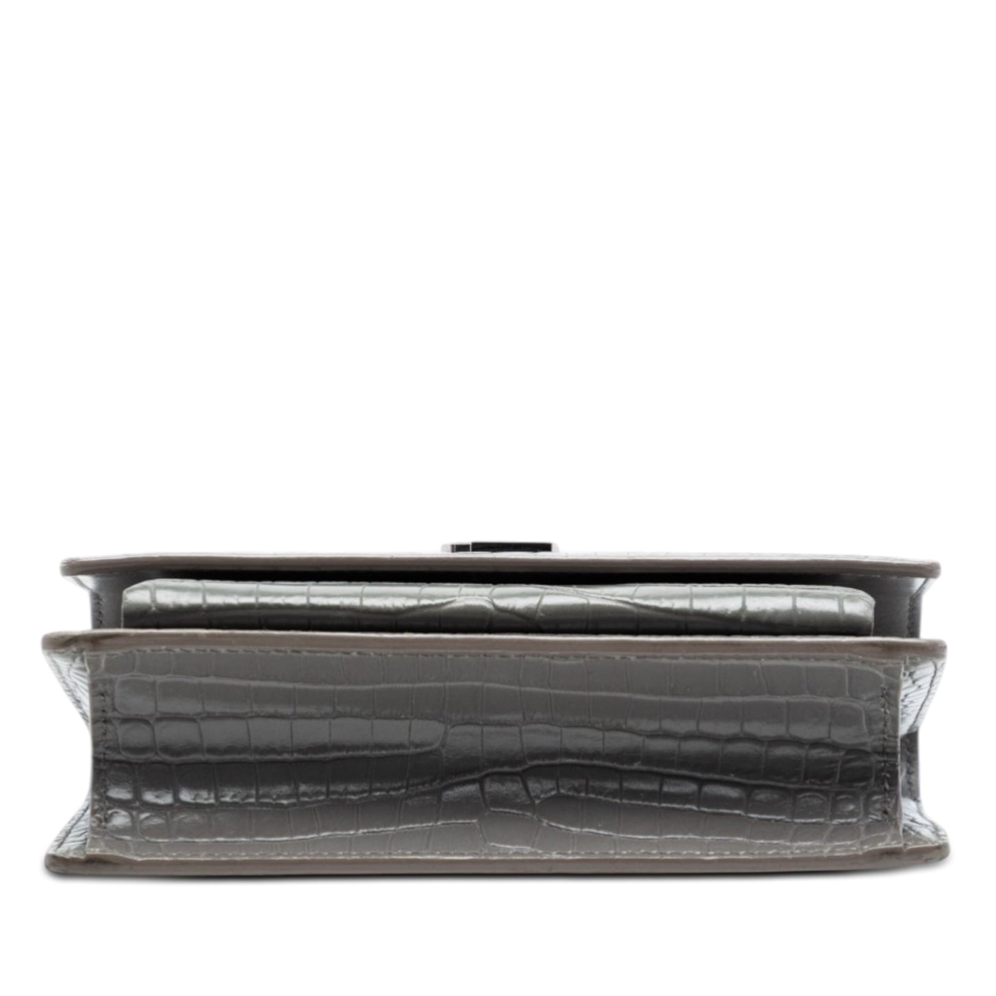 Saint Laurent Mini Croc Embossed Leather Monogram Sunset Wallet on Chain
