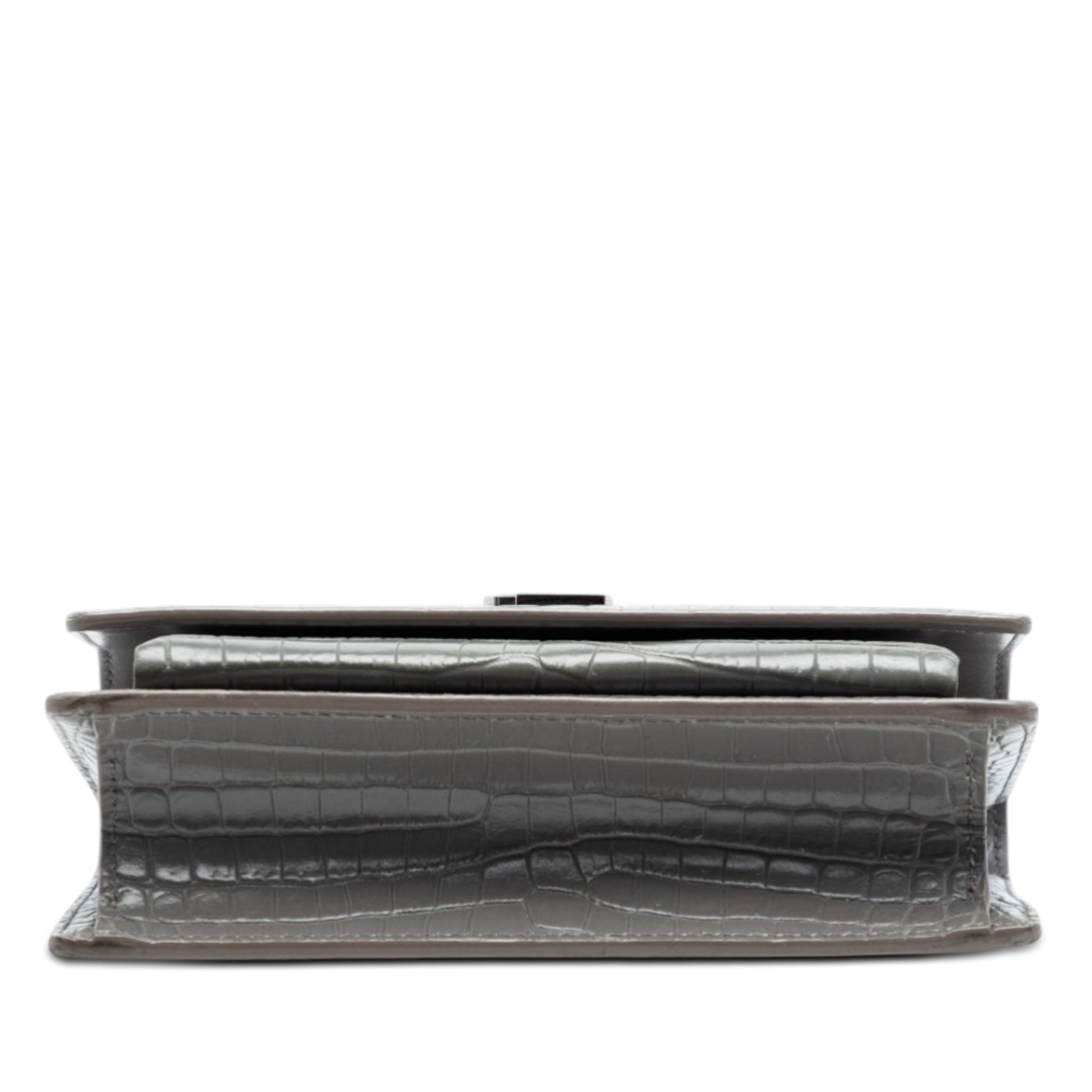 Saint Laurent Mini Croc Embossed Leather Monogram Sunset Wallet on Chain