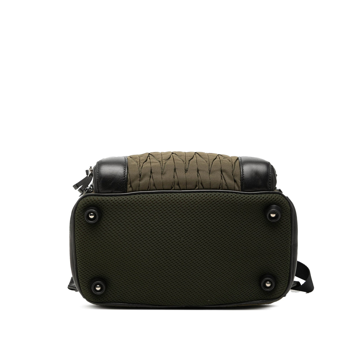 Miu Miu Leather Trimmed Crystal Embellished Matelasse Nylon Backpack — Brown