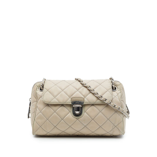 Prada Impuntu Tessuto Chain Flap Crossbody — Brown
